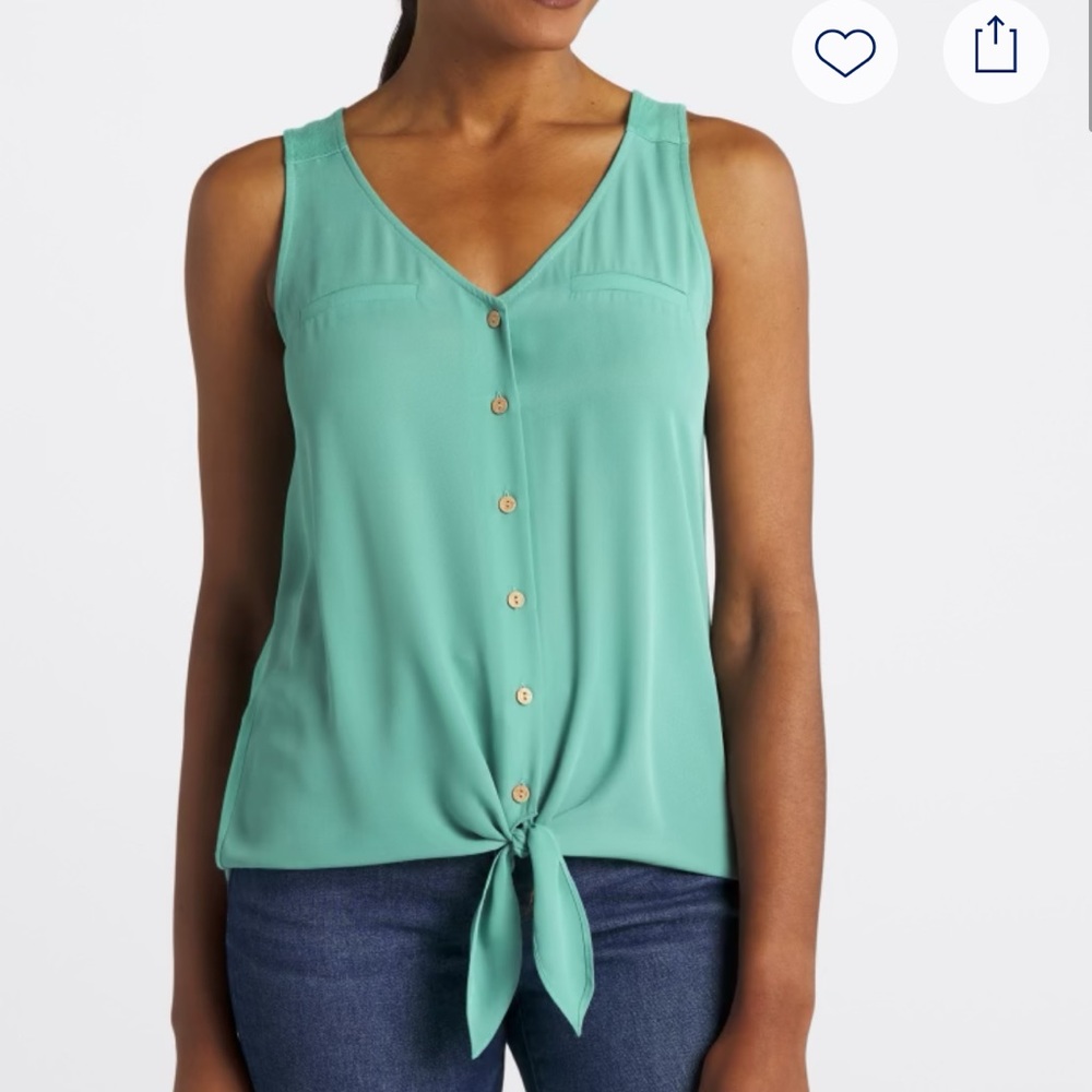Fortune + Ivy, Bendry mixed material tie front blouse